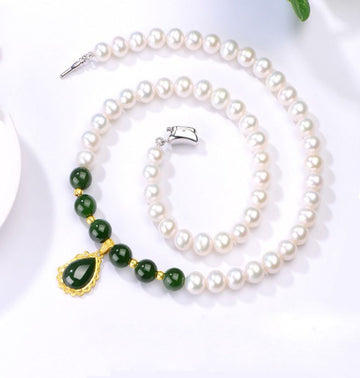 Pure Gold Jasper Pearl Waterdrop Necklace-Tajade